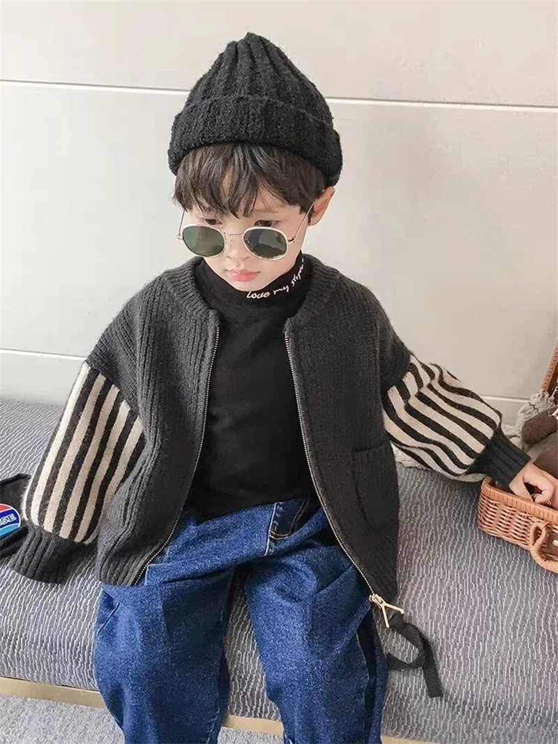 Anos de Idade Bebê Meninos Outono Jaquetas Novo Coreano Zíper Malha Algodão Camisola Outerwear 2 3 4 5 6 7 8 Blusão Outfit 6 Mamãe e Bebê