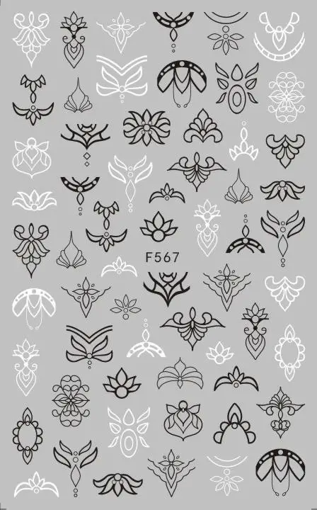 1 лист черный белый наклейка с цветком для ногтей Мандала листья тропических растений 3D наклейки для ногтей геометрические наклейки для ногтей Фольга Дизайн F564-573