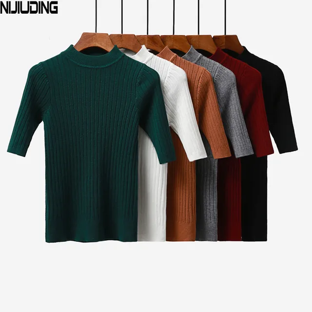 US $9.99 NIJIUDING 2019 New knitted Slim Pullover Women Turtleneck Knitted Sweater Shirt Female All-match Ba