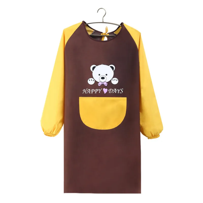 Coffee Фартук для чистки с рисунком медведя из мультфильма, женские водонепроницаемые фартуки с рукавами для дозирования масла, для домашнего приготовления пищи, выпечки, ресторанов, кухонных принадлежностей - Цвет: Coffee