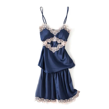 

V-Neck Sleepshirts Set Womens Negligee Sleeveless Pajamas Suspender Top Short Pants Sleep Suit Nightgown Summer Robes Sleepwear