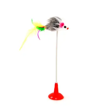 

Vertical Suction Cup Funny Cat Stick Color Feather Mouse Cat Toy Adsorption Smooth Face Funny Cat Stick Pet Feather Toy