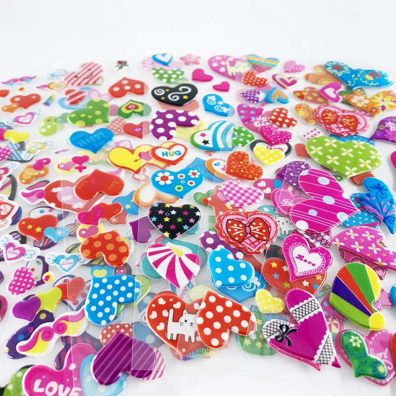 3D Stickers Kawaii Stickers Decorative Stickers Reward Stickers 12 Sheets/Pack Love Heart Shape PVC Stickers For Children