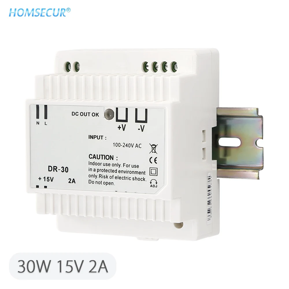 HOMSECUR 15V 30 W/60 W/90 W/120 W/150 W din-рейка одиночный выход импульсный источник питания для видеодомофона - Цвет: DR-30-15