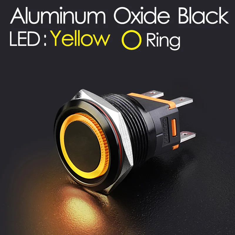Yellow LED Ring LANBOO 25 мм 15A высокая сила тока Водонепроницаемая фиксация мгновенный DIY анодного окисления черный кнопочный переключатель с люминесцентным светодиодный - Цвет: Yellow LED Ring