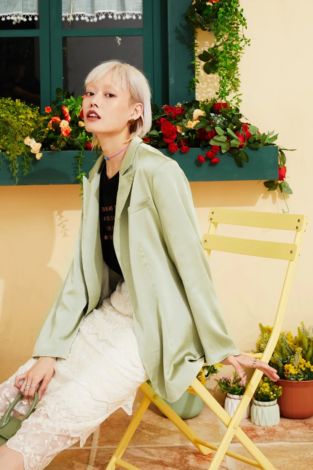 Samstree зеленый чистый элегантный сатиновый Блейзер Женская рабочая одежда пальто Осень корейский стиль свободная Офисная Женская верхняя одежда