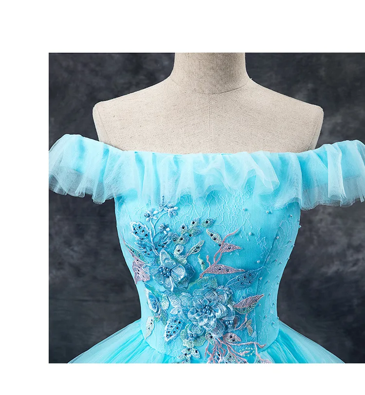 С плеча Длина до пола кружево с аппликацией бисером-вверх Тюль vestidos 15 anos quinceanera бальное платье