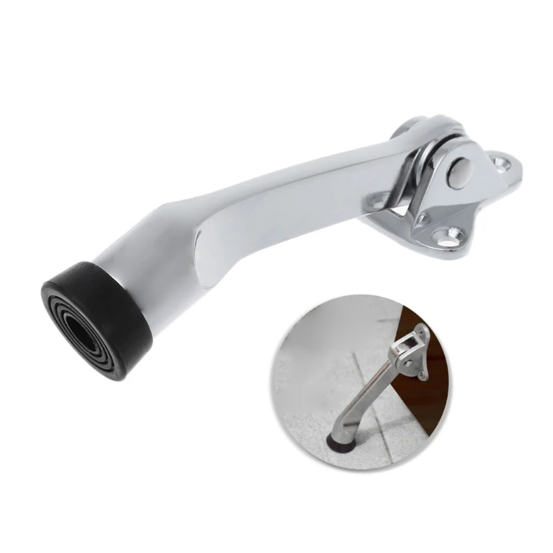 Zinc Alloy Satin Chrome Lever Door Stopper With Rubber Feet Mounted Holder RXJB