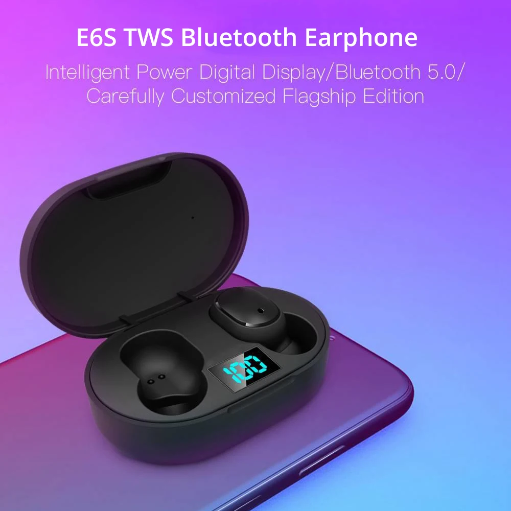 E6S TWS Беспроводная Bluetooth V5.0 гарнитура Водонепроницаемая кнопка управления наушники 280 мАч Зарядная база с питанием светодиодный дисплей и микрофон