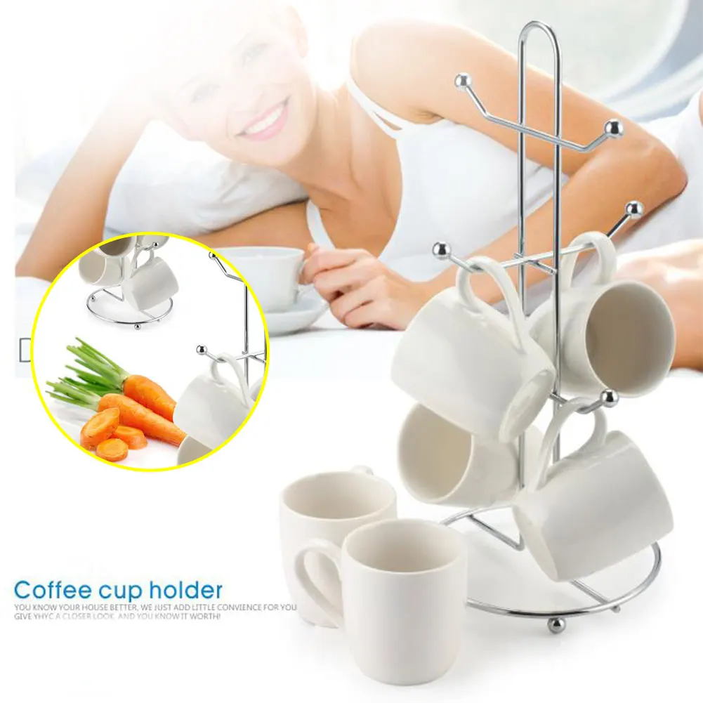 

Drinkware Shelf Smooth Surface Organizer 6 Hooks Desktop Home Cup Holder Iron Hanging Bar Stand Kitchen Non Slip Decoration