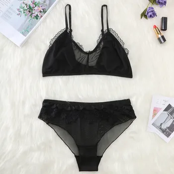 

Female Sexy Lace Bras And Panty Mesh Sheer Set For Women Intimate Underwear Lingerie Bra Sets Ladies Cotton Panties Brief Garter
