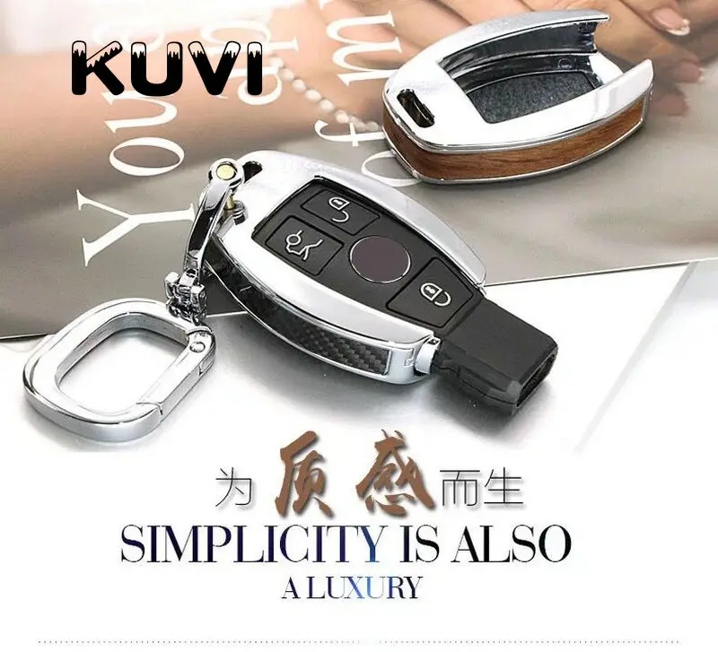 Wood Carbon fiber key case cover Key case protective shell holder for Mercedes benz A B R G Class GLK GLA w204 W251 W463 W176
