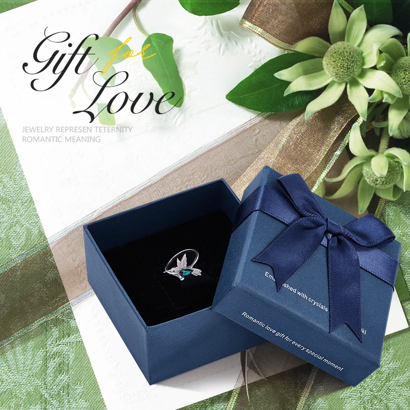 Green(YR0643)box CDE, женские кольца, 925 пробы, серебряное, украшенное кристаллами, птица, кольцо Zilveren Ringen 925, очаровательные ювелирные изделия с животными - Цвет камня: Green(YR0643)box