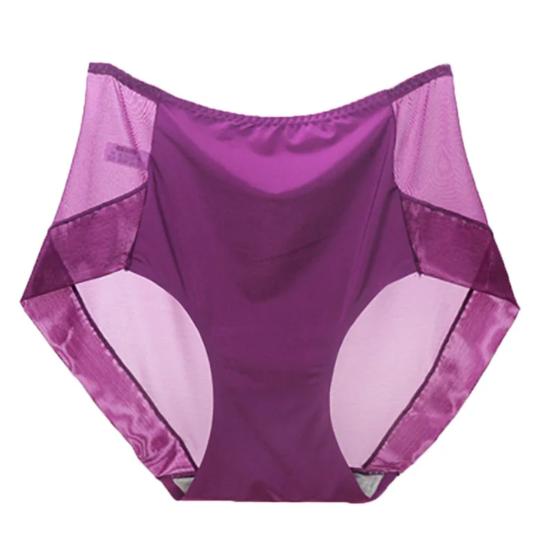 Сексуальные ультра-тонкие прозрачные женские трусики большого размера s с высокой талией бесследное Сетчатое Нижнее белье размера плюс Xxxl - Цвет: Purple