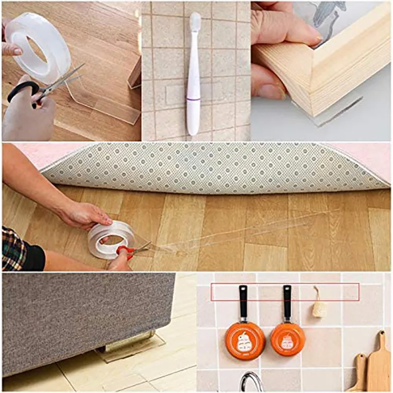 Double Sided Adhesive Tape Reusable Nano Adhesive Tape Clear Double Sided Tape Removable Transparent Alien Anti-Slip Traceless for Home Supplie