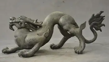 

10"Old Chinese dynasty bronze Ancient Dragon beast Loong Feng Shui animal statue