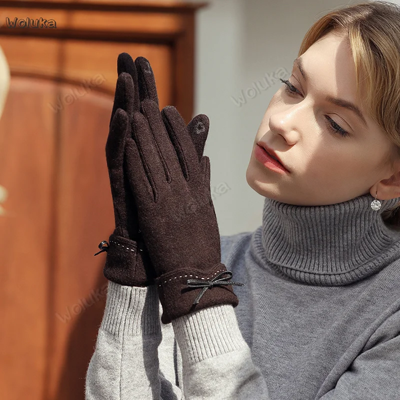 Перчатки для велоспорта, шерсть, зимние, для девушек, плюс бархат, толстые, теплые, для верховой езды, для вождения, сенсорный экран, функция CD50 Q02