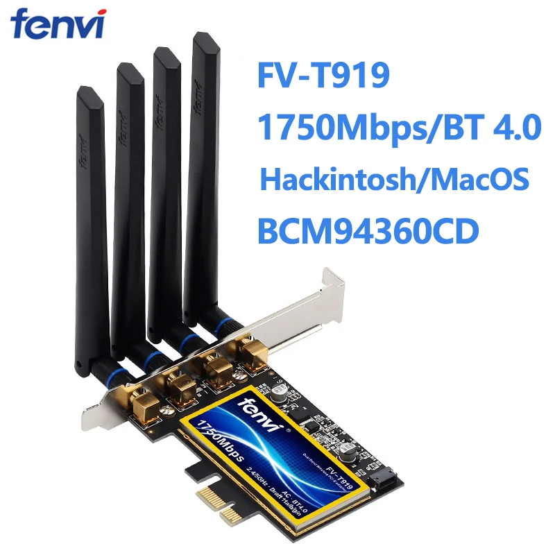 

fenvi T919 1750Mbps PCIe Wifi Adapter BCM94360CD MacOS Hackintosh Bluetooth 4.0 802.11ac 2.4G/5G Wireless Card Desktop PC