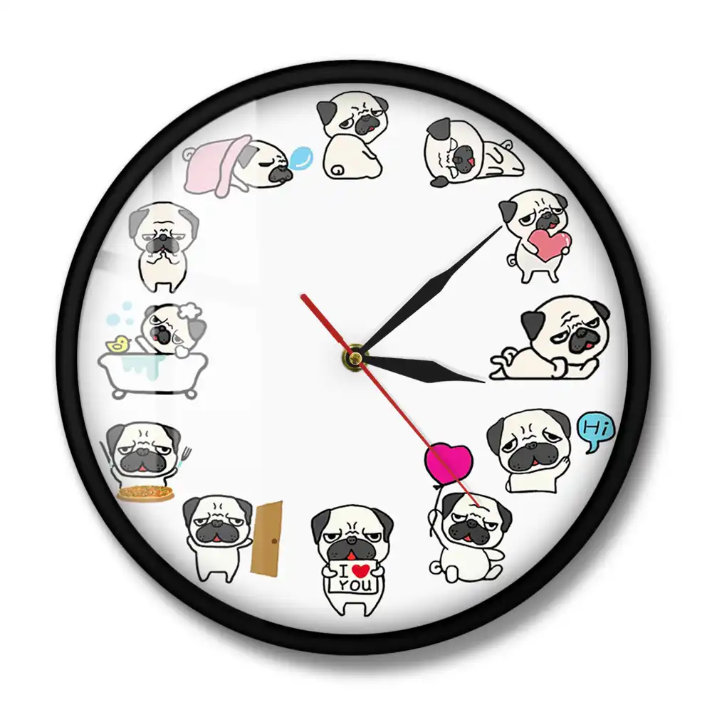 Reloj De Pared Con Dibujo De Perro Pug Vida Diaria Reloj De