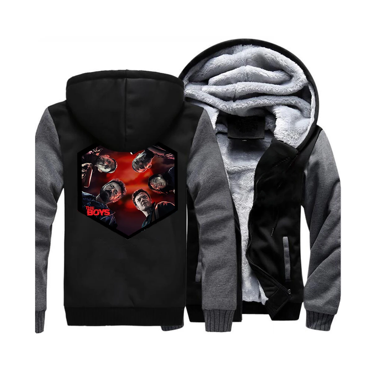 TV Show Anti Hero The Boy Thick Hoodies Hughie The Seven Print Hoody Mens Winter Warm Jacket Zipper Hooded Fleece Casual Hoodie - Цвет: Dark Gray Black