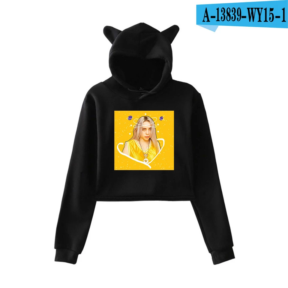 13839Black Billie Eilish Cat уличная толстовка с капюшоном, Повседневный пуловер с капюшоном для мужчин и женщин, Спортивная толстовка с длинным рукавом в стиле хип-хоп, верхняя одежда - Цвет: 13839Black