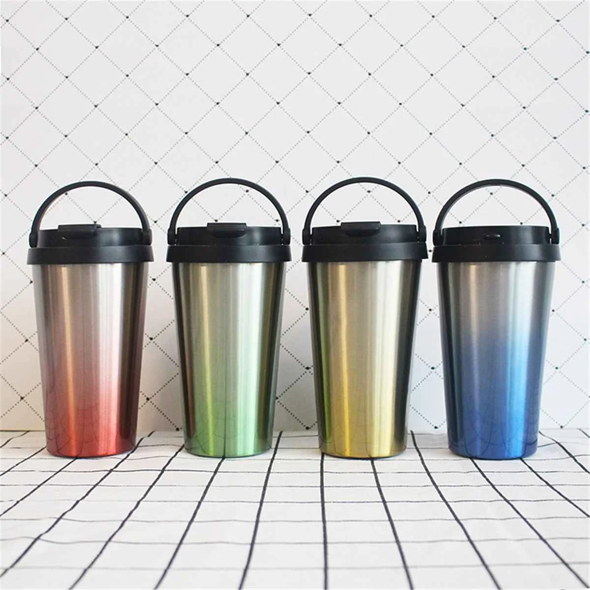 450 мл кофейная кружка с крышкой Термочашка уплотнение вакуумные фляги из нержавеющей стали термостатическая кружка для автомобильных бутылок для воды градиент цвета