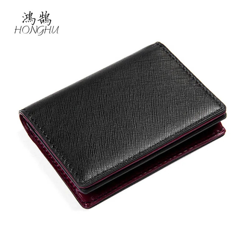 

Cross Pattern Genuine Leather Card Case MEN'S AND WOMEN'S Business Cowhide Bank Card Clamp Large-Volume Business Card Wallet