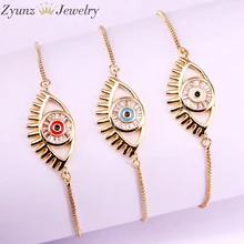 10 шт., эмаль украшение в виде глаза с застежками Браслеты, микро Pave CZ ювелирный браслет с подвесками-чармами для женщин девочек