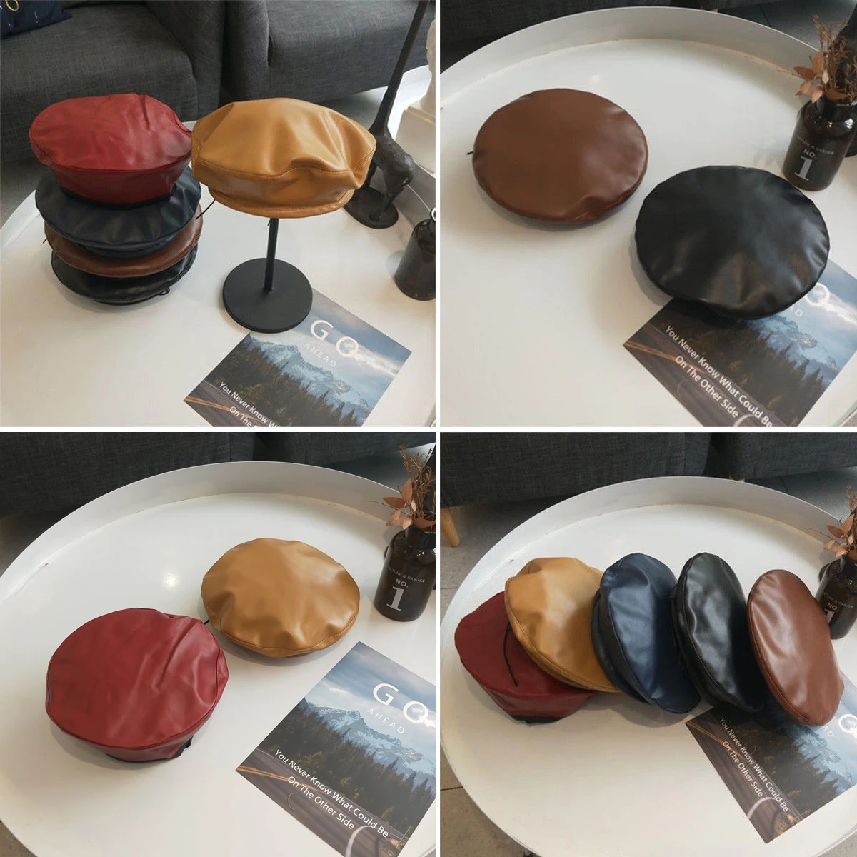 Women Hot Fashion Beret Solid Faux PU Leather Beret French Artist Warm Beanie Hat