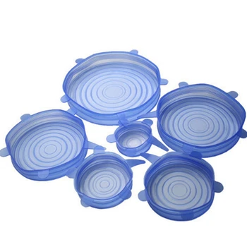 

6pcs/set Kitchen Reusable Silicone Food Storage Wrap Microwave Bowl Seal Cover Stretch Lid Kitchen Gadget blue