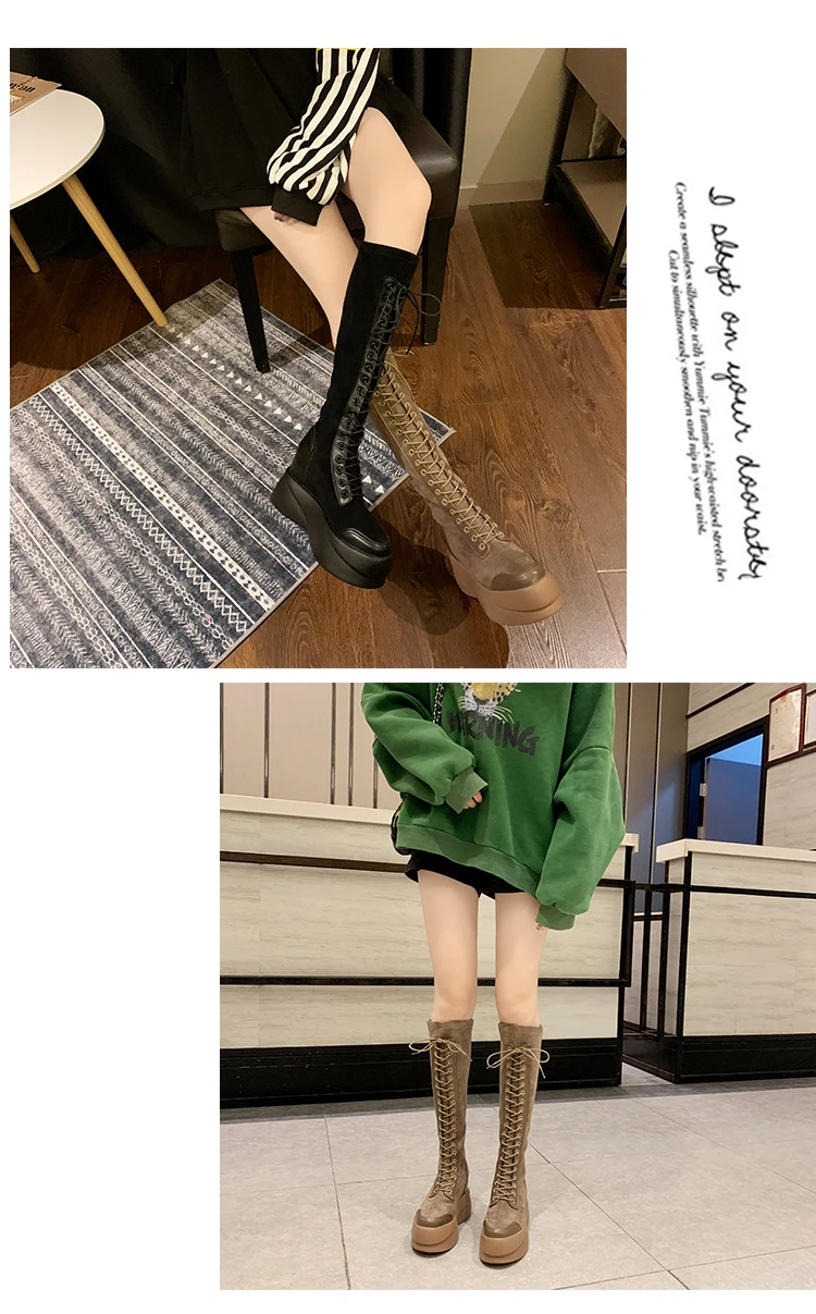 Bootee/ г.; женские ботинки с круглым носком; мартинсы; роскошная дизайнерская обувь со шнуровкой на Плоском Каблуке; пикантные ботфорты на высоком каблуке