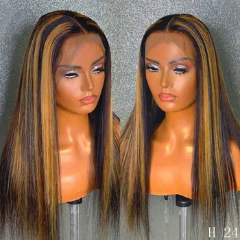 

180% Density Lace Front Human Hair Wig Straight Highlight Color Hair Pre Plucked Bleached Knots 13*4 Brazilian Remy Hair