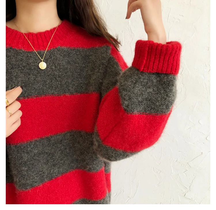 Women Oversized Thin Sweater Vintage Striped Loose Pullover Streetwear Autumn Knitted Jumper Femme 2021 Sueter Mujer long sweater