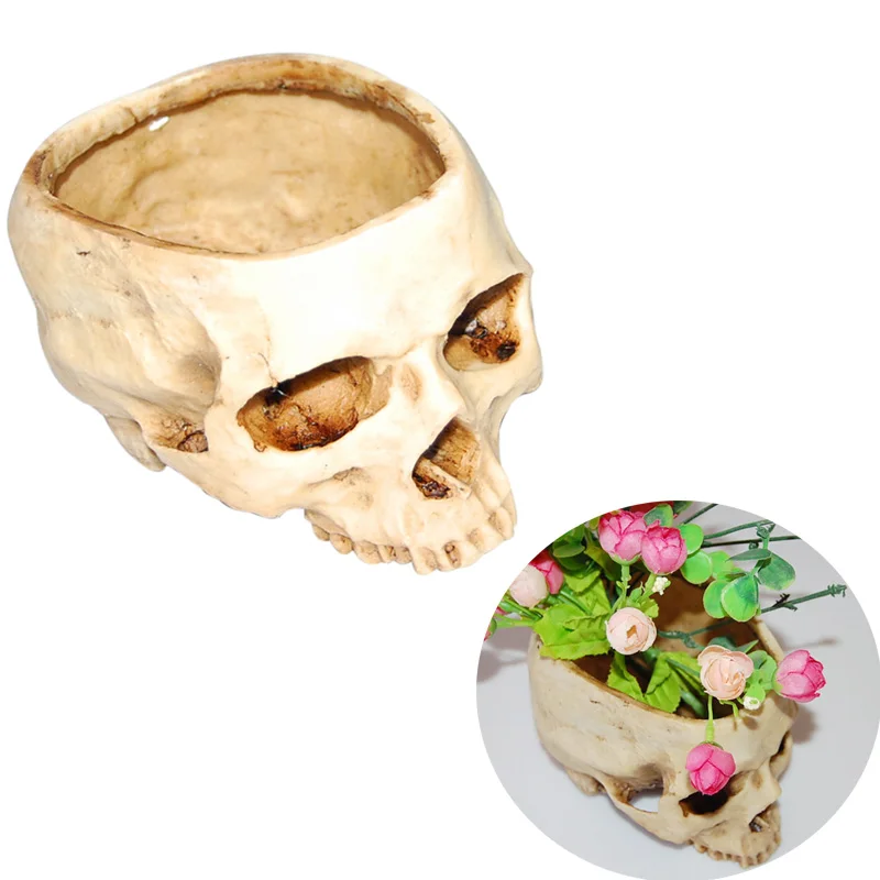

Resin Crafts Human Tooth Skull Fossil Teaching Skeleton Model Halloween Home Office Flower Pot Planter Skull Pot Decoration