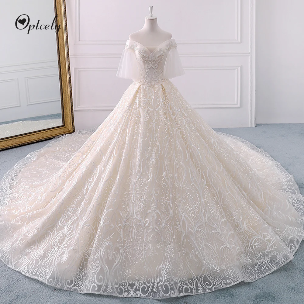 Optcely Vestido de Noiva винтажное платье трапециевидной формы с расклешенными рукавами и вырезом лодочкой, свадебное платье 2019, качественное платье