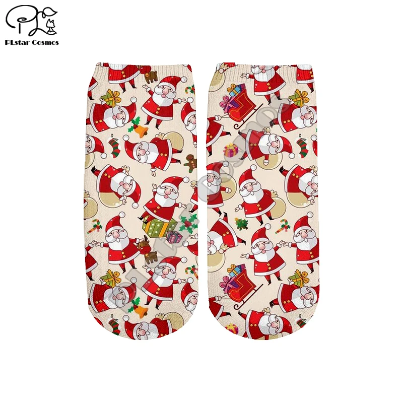 

PLstar Cosmos Drop shipping Christmas Santa Claus 3D Printed Women/men/boy/girl Cartoon Colorful Funny Short Ankle Socks Style-3