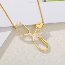 Fashion Personalized Custom Stethoscope Name Heart Necklace For Women Gold Stainless Steel Chain Choker Jewelry Christmas Gift