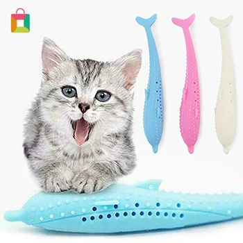 

Pet Toothbrush Silica Gel Cat Teeth Cleaning Toy Cat Mint Fish Silica Gel Dolphin Cozy