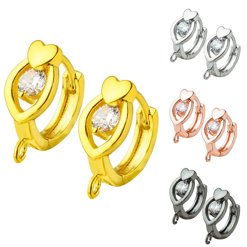 

Minghuang new fashion creative heart-shaped four-color copper earrings earrings high-end zircon DIY handmade jewelry earrings