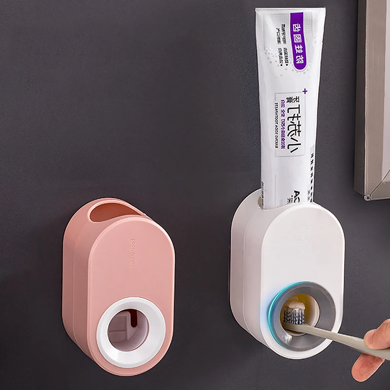 

1PC New ABS Automatic Toothpaste Squeezers Wall Adhesive Water-proof Bathroom Products Pink White Automatic Toothpaste Squeezers