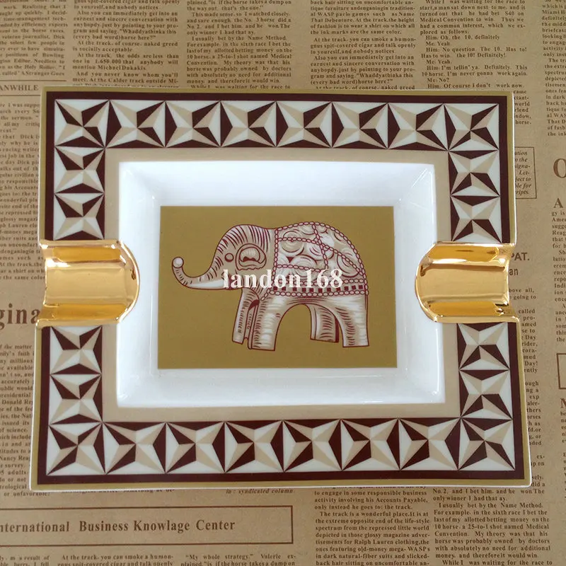 

Luxurious gold-rimmed ashtray Ceramic Cigar ashtray elephant pattern ashtray Living room decoration Creative gift