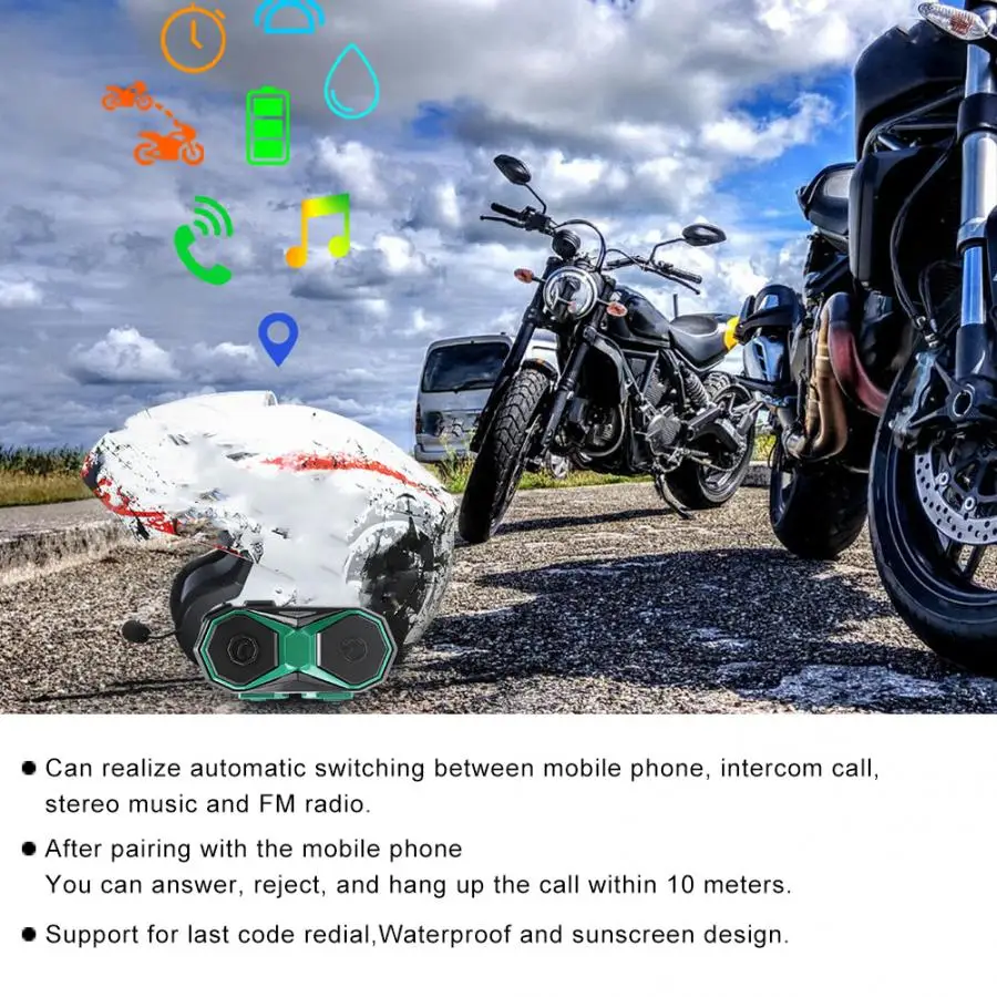 Шлем Интерком шлем наушники bluetooth para motocicleta FM радио наушник Интерком наушники 1000 м/3280.8ft IP66 черный зеленый