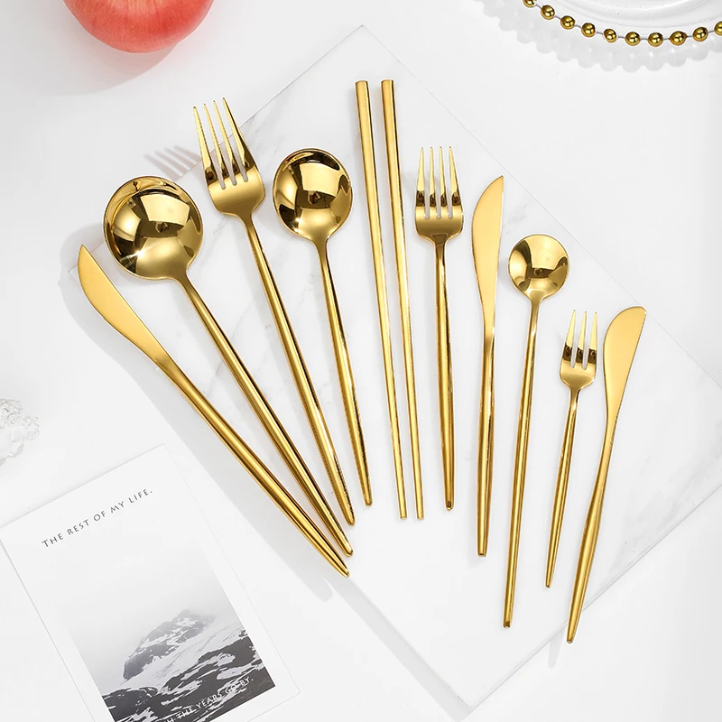 

Tablewellware Tableware Mirror Gold Steel Cutlery Set Tableware Stainless Steel Cutlery Silverware Set Gold Forks Knives Spoons