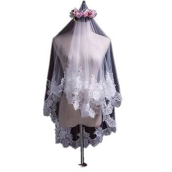 

Fairy style bridal veil white lace side insert comb wedding accessories comfortable light yarn soft mesh cover face short veil