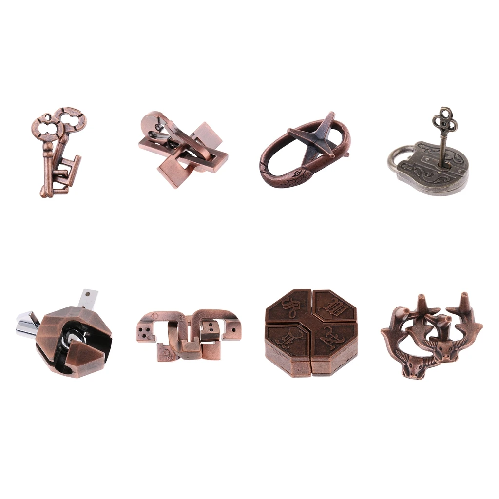 8x Vintage Lock Puzzles Brain Teaser Kids Mind Game Toy IQ Test Magic Trick
