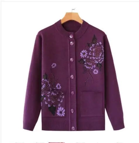 purple Fdfklak, женские свитера, зимний свитер для мамы, Женская мода, новая куртка Kardigan, пальто, вязаная одежда размера плюс XL-4XL - Цвет: purple