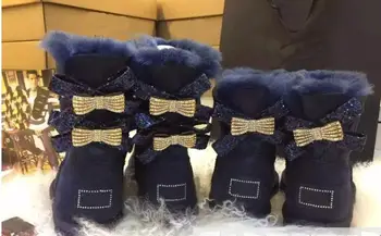 

New Arrival Black 2020 Diamond Bows Snow Boots Genuine Sheepskin Real Fur 100% Wool Women Winter Snow Boots New Brand Boots