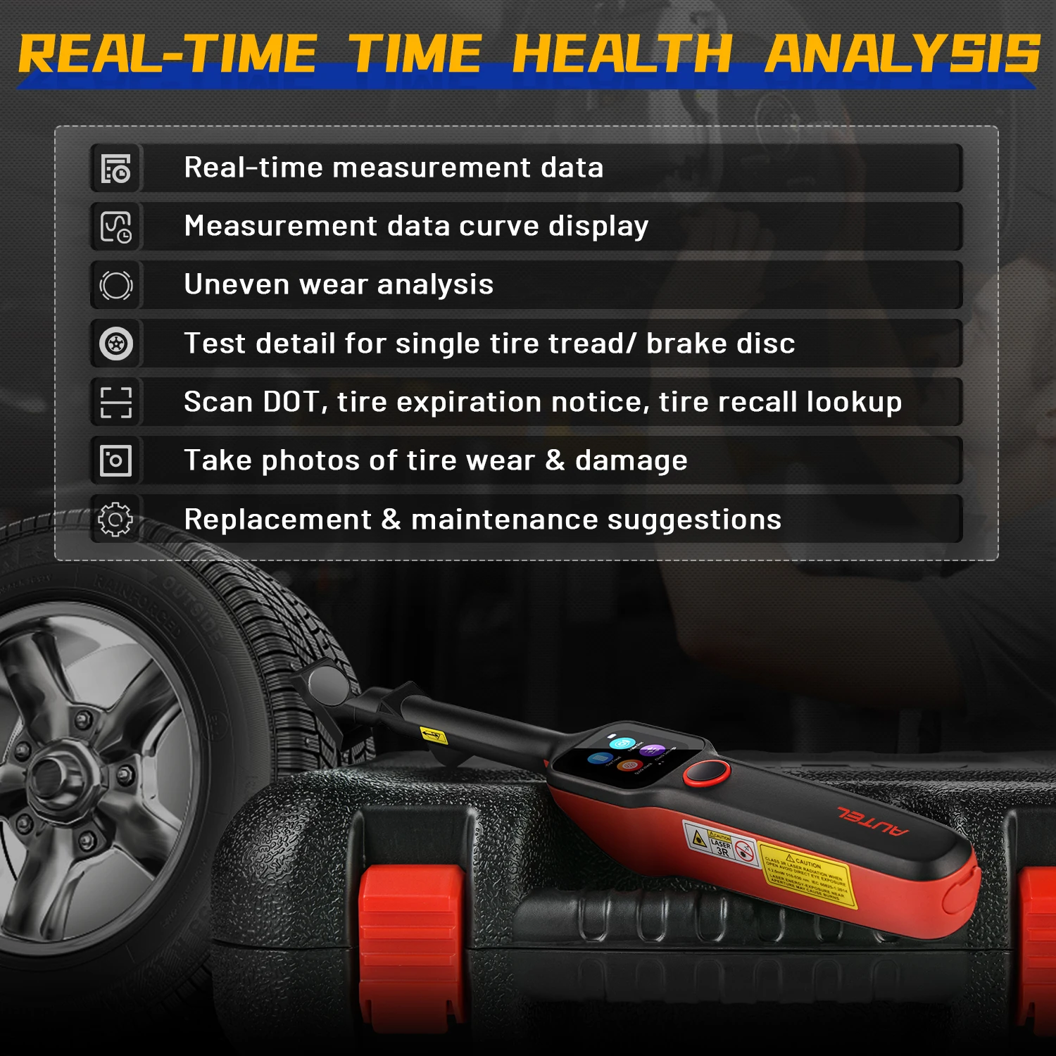 Car Diagnostic Tool Autel MaxiTPMS TBE200E Tire Tread Laser Detector Brake Disc Wear Thickness Diagnostic Instrument Tool Compatible ITS600