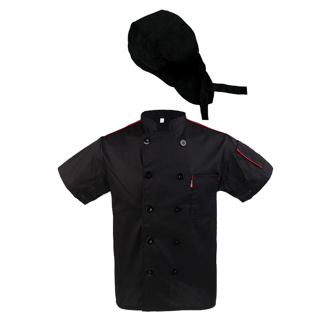 Кухня шеф-повара КУРТКА шляпа комплект рубашка Chefwear питания Спецодежда с коротким рукавом XL