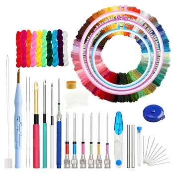 

Russian Embroidery Needle,Punching Needle Tool Kit 100 Colors Embroidery Thread Perforated Needle for Cross Stitch Tool